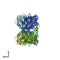 PDB entry 5dwq coloured by chain, side view.