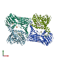 PDB entry 5dx0 coloured by chain, front view.