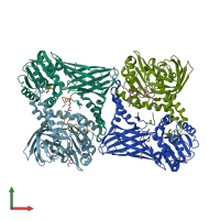 PDB entry 5dx1 coloured by chain, front view.
