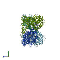 PDB entry 5dx1 coloured by chain, side view.