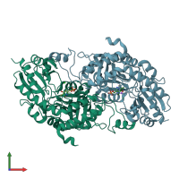 PDB entry 5dx5 coloured by chain, front view.