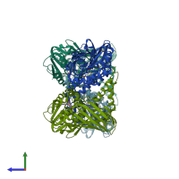 PDB entry 5dxa coloured by chain, side view.