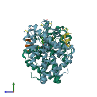PDB entry 5dxe coloured by chain, side view.
