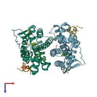 PDB entry 5dxe coloured by chain, top view.