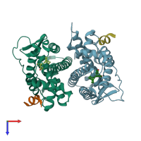 PDB entry 5dxk coloured by chain, top view.