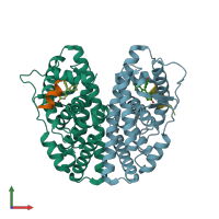 PDB entry 5dxr coloured by chain, front view.