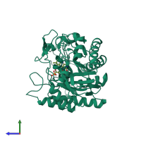 PDB entry 5dxx coloured by chain, side view.