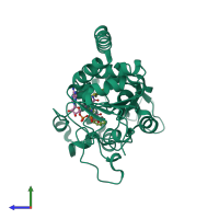 PDB entry 5dy4 coloured by chain, side view.