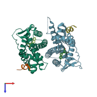 PDB entry 5dyb coloured by chain, top view.