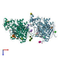 PDB entry 5dyt coloured by chain, top view.