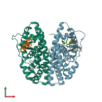 PDB entry 5dz0 coloured by chain, front view.