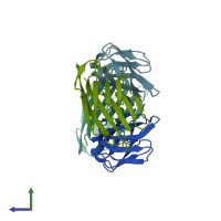 PDB entry 5dzl coloured by chain, side view.