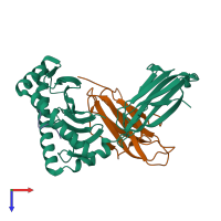 PDB entry 5e00 coloured by chain, top view.