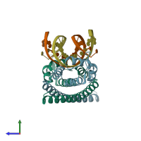 PDB entry 5e01 coloured by chain, side view.