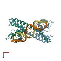 PDB entry 5e01 coloured by chain, top view.