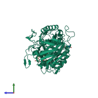 PDB entry 5e0f coloured by chain, side view.