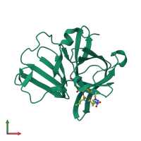 PDB entry 5e0g coloured by chain, front view.