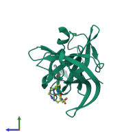 PDB entry 5e0g coloured by chain, side view.