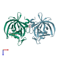 PDB entry 5e0h coloured by chain, top view.