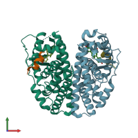 PDB entry 5e0w coloured by chain, front view.
