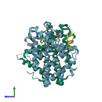 PDB entry 5e0w coloured by chain, side view.