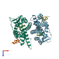 PDB entry 5e0w coloured by chain, top view.
