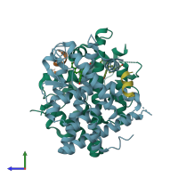 PDB entry 5e15 coloured by chain, side view.