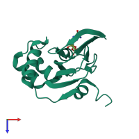 Monomeric assembly 1 of PDB entry 5e16 coloured by chemically distinct molecules, top view.