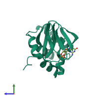 PDB entry 5e16 coloured by chain, side view.