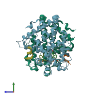 PDB entry 5e1c coloured by chain, side view.