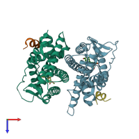 PDB entry 5e1c coloured by chain, top view.