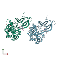 PDB entry 5e1e coloured by chain, front view.