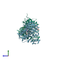 PDB entry 5e1e coloured by chain, side view.