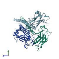 PDB entry 5e1t coloured by chain, side view.