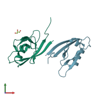 PDB entry 5e22 coloured by chain, front view.