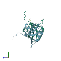 PDB entry 5e22 coloured by chain, side view.
