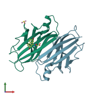 PDB entry 5e23 coloured by chain, front view.