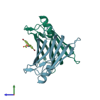 PDB entry 5e23 coloured by chain, side view.