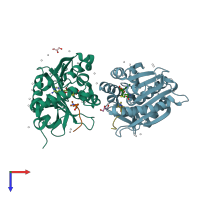 PDB entry 5e2b coloured by chain, top view.