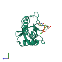 PDB entry 5e3f coloured by chain, side view.