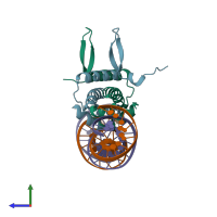 PDB entry 5e3m coloured by chain, side view.