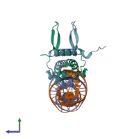 PDB entry 5e3n coloured by chain, side view.