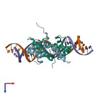 PDB entry 5e3o coloured by chain, top view.