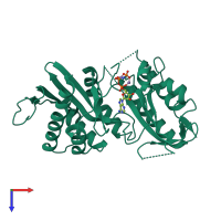 PDB entry 5e3t coloured by chain, top view.