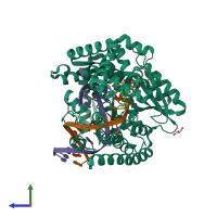 PDB entry 5e41 coloured by chain, side view.