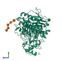 PDB entry 5e4j coloured by chain, side view.