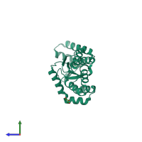 PDB entry 5e59 coloured by chain, side view.