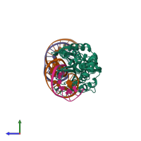 Hetero tetrameric assembly 1 of PDB entry 5e5s coloured by chemically distinct molecules, side view.