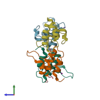 PDB entry 5e5t coloured by chain, side view.