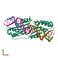 PDB entry 5e63 coloured by chain, front view.